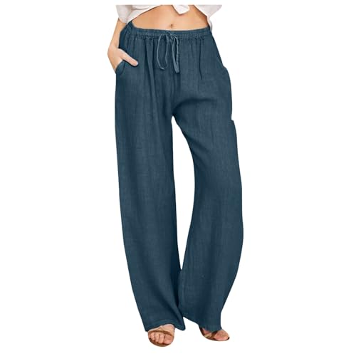 sommerhosen damen leicht und luftig bunt 7/8 baumwolle, Leinenhose Sommerhose Damen Baumwolle Lang - Strandhose Yogahose Casual Geschnitten Stoffhose Mit Taschen Atmungsaktive von Generisch