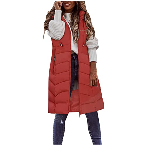 steppweste damen lang mit kapuze, Weste Damen Lang mit Kapuze Ärmellose Steppweste Winter Daunenweste Übergangsweste Leichte Warm Winterjacke Longweste Reißverschluss Große Größen Casual Outdoor von Generisch