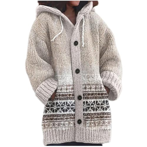 strickjacke damen lang baumwolle Strickjacke Lang Herbst Strickpullover Norweger Winter Dicke Strickmantel Kaschmir Langarm Weihnachtspullover Muster Grobstrickjacke warmer winter pullover für damen von Generisch