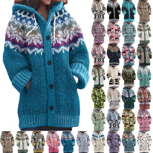 strickpullover damen oversize weiß Strickjacke Lang Herbst Strickpullover Norweger Winter Dicke Strickmantel Kaschmir Langarm Weihnachtspullover Muster Grobstrickjacke damen pullover elegant baumwolle von Generisch