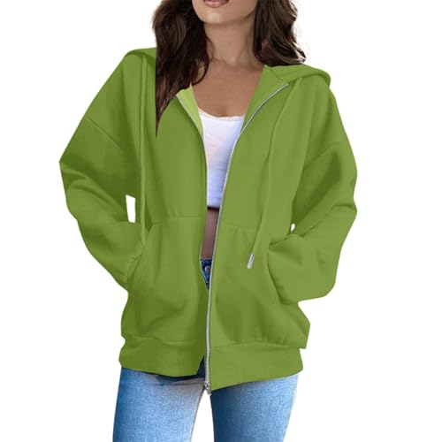 Generisch Sweatjacke Damen Full Zip Übergangsjacke mit Taschen Elegant Einfarbig Kapuzenpullover Leicht Baumwoll Hoodie Teenager Mädchen Sweatshirt College Jacke mit Kapuze Sportjacke Trainingsjacke von Generisch