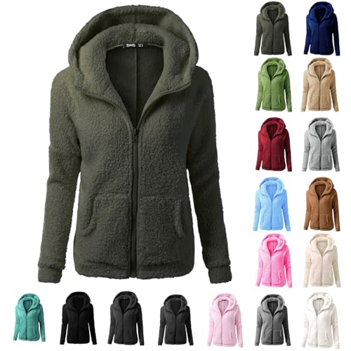 teddyfleece jacke damen beige,Teddyfleece Jacke Damen Mit Kapuze Große Größen Langarm Kapuzenjacke Winter Warm Fleecejacke Sports Reißverschluss Fleecepullover Frauen Flauschig Mode Plüschjacke von Generisch