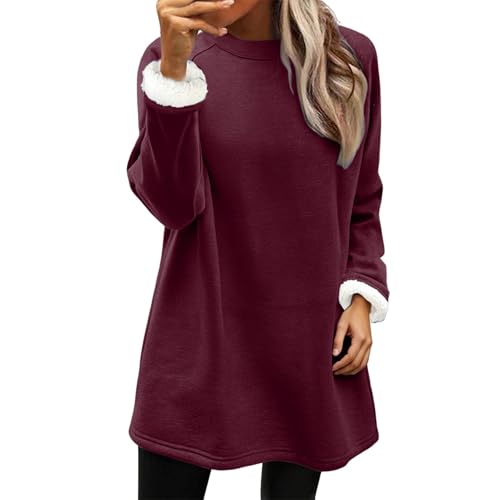 teddyfleece pullover damen,Teddy Fleece Pullover Fleecepullover Einfarbig Sweatshirt Ohne Kapuze Langarm Warm Gefütterte Pulli Freizeit Winter Fleecepulli Basic Plüsch Langarmshirt Thermounterwäsche von Generisch