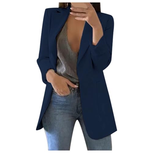 trenchcoat damen schwarz, Blazer Damen Elegant Langarm Einfarbig Mantel Jacke Revers Geschäft Büro Anzugjacke Lang mit Tasche Sakko Anzug Business Longblazer Frühling Sommer Trenchcoat von Generisch