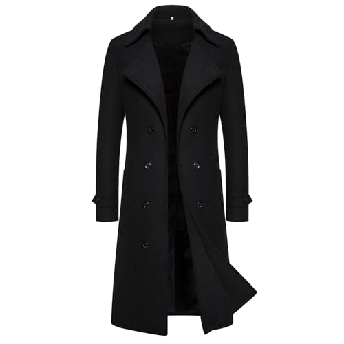 trenchcoat herren lang, windjacke Zweireihiger Revers cardigan jacke große größen Warme Wollmantel einfarbig Slim Fit übergangsjacke classic im englischen Stil herrenjacke für outdoor von Generisch