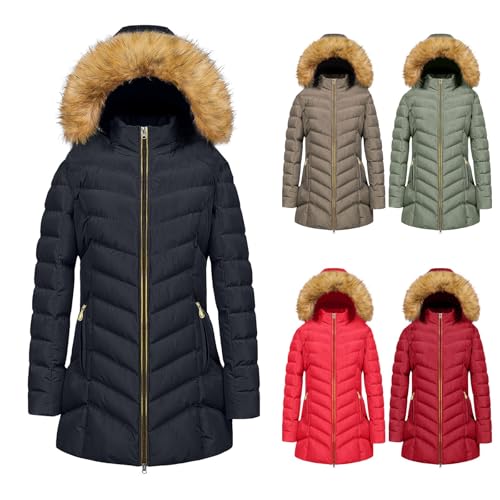 üBergangsjacke Damen Herbst Lang Steppjacke Elegant Daunenjacke mit Kapuze Reissverschluss Wasserdicht Leicht Winterjacke Dicke Jacket Winterparka GefüTtert Fleece Kuscheljacke Wintermantel von Generisch