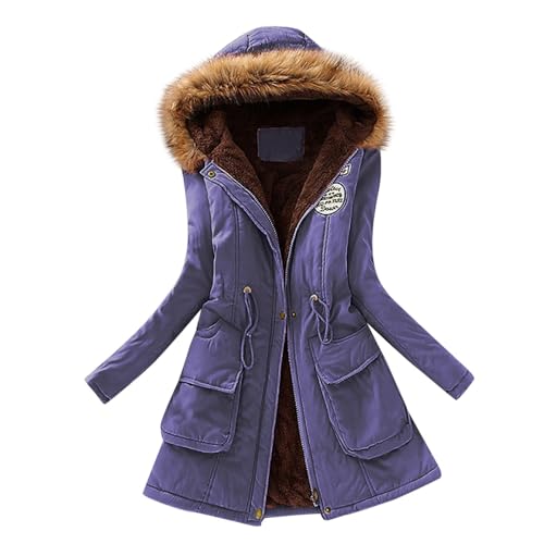 übergangsjacke damen, Steppjacke Damen Leicht mit Kapuze Lang Wintermantel Warmer Gefüttert Fleece Daunenjacke Langarm Elegant Winterparka Lässig Baumwolle Daunenjacke Winddicht Windbreaker von Generisch