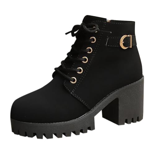 walkingschuhe damen Stiefeletten Damen mit Absatz Reißverschluss Halbstiefel Mode Rutschfest Schlupfschuhe Bequeme Schnürsenkel Outdoorschuhe Herbst Winter Niederung Stiefel Damenstiefel Schwarz 39 von Generisch