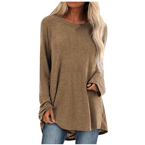 Generisch Damen Langarm Oversize Basic Langarmshirt Pullover Tunika Rundhalsausschnitt V-Ausschnitt Oberteil Lässige Einfarbig Tops Frühjahr Sommer Baumwolle Blusen von Generisch