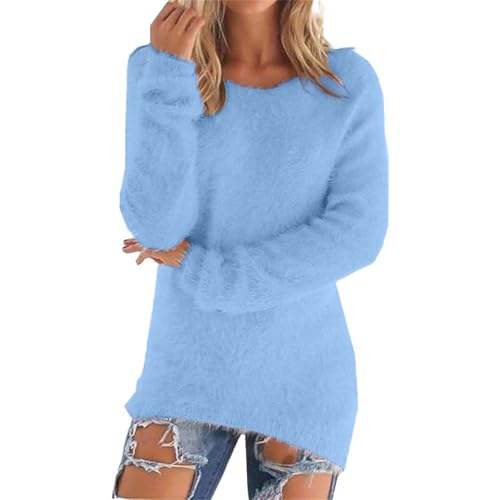 warmer pullover damen outdoor,Teddy Fleece Pullover Damen Winter Fleece Flauschig Pulli Fleecepullover Lang Weich Langarmshirt Modisch Rundhalsausschnitt Warm Sweatshirt Basic Plüsch-Oberteil von Generisch