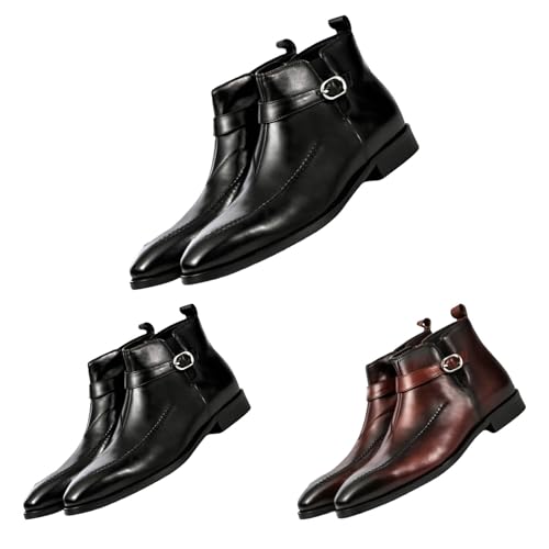 wasserdichte Boots Herren, Western Stiefel Herren Cowboy Lederschuhe Casual Arbeitsstiefel Mit Schnallen Stiefeletten rutschfeste Bootsschuhe Chelsea Boots Kurzschaft Trekkingschuhe Freizeitschuhe von Generisch
