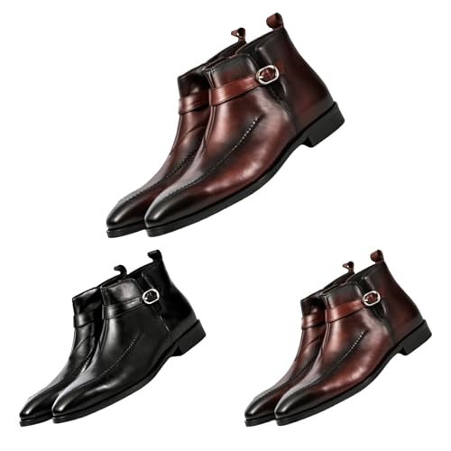 wasserdichte Boots Herren, Western Stiefel Herren Cowboy Lederschuhe Casual Arbeitsstiefel Mit Schnallen Stiefeletten rutschfeste Bootsschuhe Chelsea Boots Kurzschaft Trekkingschuhe Freizeitschuhe von Generisch