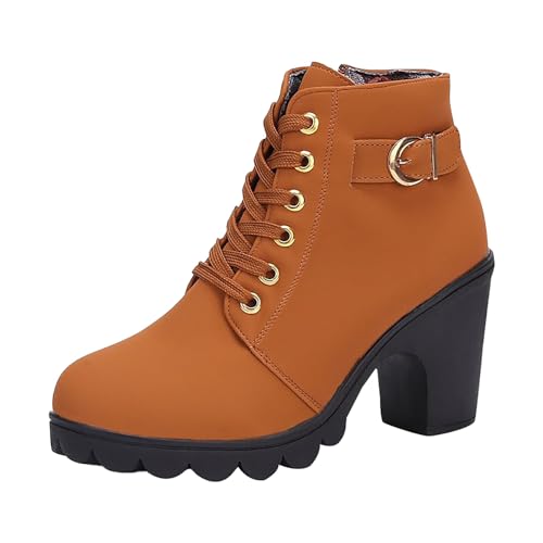 wasserdichte schuhe damen Stiefeletten Damen mit Absatz Reißverschluss Halbstiefel Mode Rutschfest Schlupfschuhe Bequeme Schnürsenkel Outdoorschuhe Winter Niederung Stiefel Damenstiefel Braun 38 von Generisch
