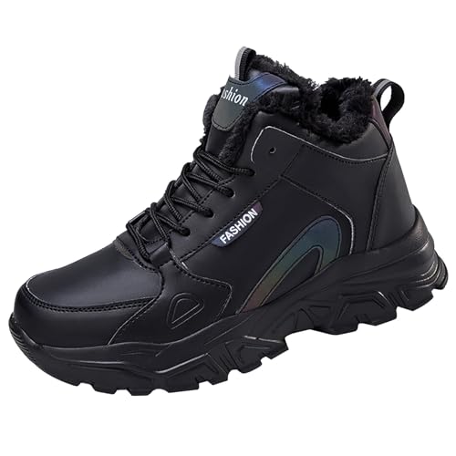 wasserdichte stiefeletten damen Stiefeletten Damen Wasserdicht Mit Zipper Wärme Plüsch Gefüttert Stiefel Bequem Rutschfest Damenstiefel Leicht Weitschaft winterstiefel für Schwarz von Generisch