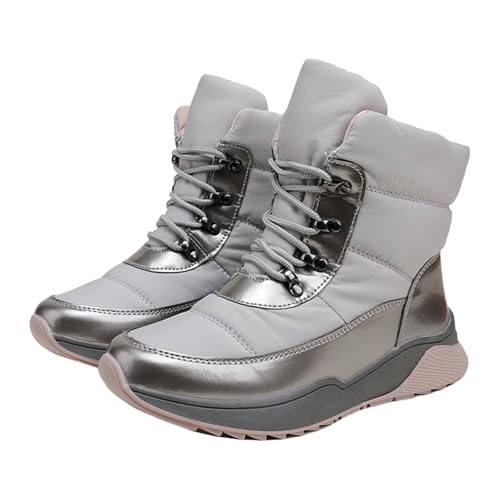 wasserdichte winterschuhe damen Weitschaftstiefel Damen Wasserdicht Mit Zipper Stiefeletten Wärme Gefüttert Winterstiefel Niederung Damenstiefel Leicht Halbhohe winterstiefel für Grey von Generisch