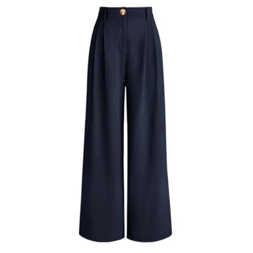 weite hose damen sommer 7/8 leinen kurz curvy viskose, Schwarze Lange Weite Anzughose Damen Elegant - High Waist Lässig Freizeithose Culotte Bund Mit Taschen Business Palazzo Stoffhose Blau XL von Generisch