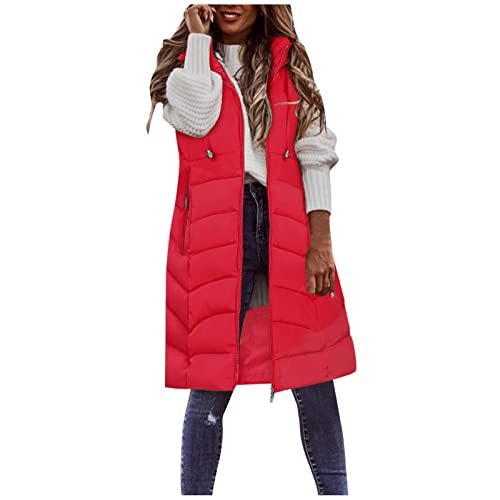 weste damen kurz, Weste Damen Lang mit Kapuze Ärmellose Steppweste Winter Daunenweste Übergangsweste Leichte Warm Winterjacke Longweste Reißverschluss Große Größen Casual Outdoor Winterweste von Generisch