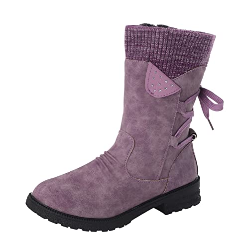 winter boots men waterproof Winterstiefel Damen Wasserdicht Kurze Absatz Stiefeletten Retro Sohle Innenreißverschluss Schlupfschuhe Warmes Futter Übergangsstiefel Rutschfest Damenschuhe Lila 40 von Generisch