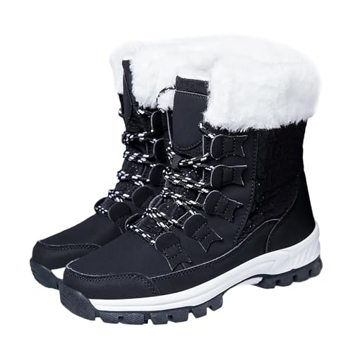 winterboots damen gefüttert Damen Stiefel Winter Wasserdicht Mit Zipper Stiefeletten Wärme Kunstfell Gefüttert Stiefel Bequem Reißverschluss Damenstiefel Leicht winterstiefel Schwarz von Generisch