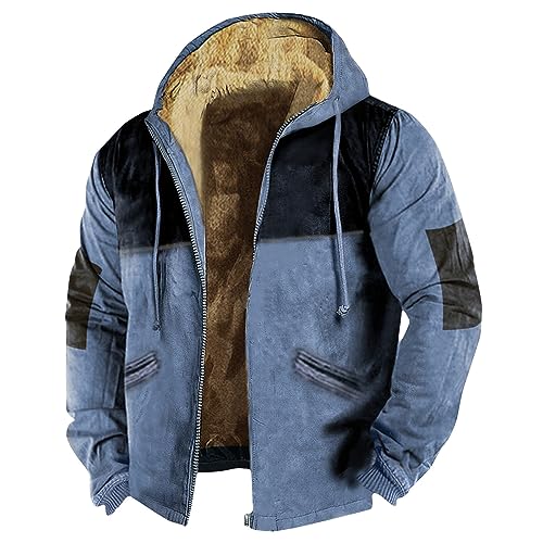 winterjacke herren, Men's Hoodie with Zip, Winter Warm Fleece Inner Sweatshirt, winterjacke herren modern, jackett herren winter, hudy for men, herren hemdjacke, männer winterjacke, Blau， 3XL von Generisch