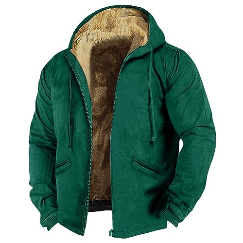 winterjacke herren, Men's Lined Hoodie Sweat Jacket, Fleece Jacket Long Sleeve, flauschige jacke herren, weste herren langarm, fleece winterjacke herren, kapuzenpullover für herren, Dunkelgrün， 6XL von Generisch