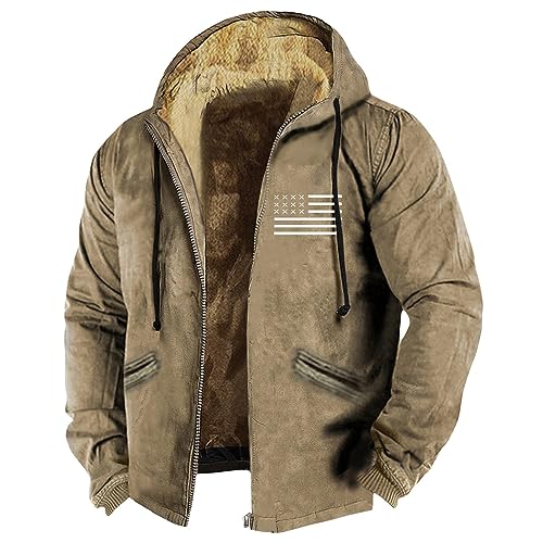 winterjacke herren winterjacke mit heizung herren Lining Lumberjack Shirt Grizzly with Lining Hooded Parka karo jacke herren winter jackets man zip hoodies männer jacken herbst Khaki 7XL von Generisch