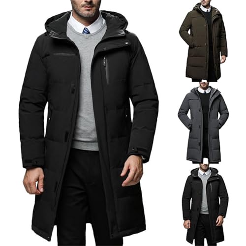 winterjacke herrenSteppjacke Herren Mantel Herren Trenchcoat Mit Button Warm Long Wintermantel Einfarbiger Winterjacke Multi Taschen Winter Kapuzenjacke Bequem Fit übergangsjackefunktionsjacke von Generisch