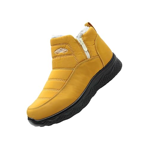 winterschuhe damen breiter fuß Damen Stiefel Mit Absatz Wasserdicht Halbhohe Stiefeletten Wärme Plüsch Gefüttert Stiefel Bequem Rutschfeste Damenstiefel Leicht winterschuhe breite füße Gelb von Generisch