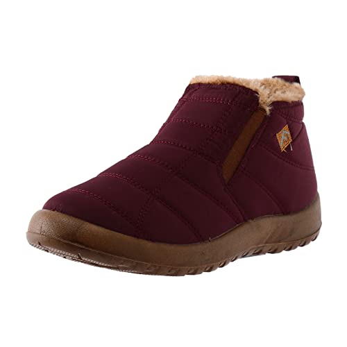 winterschuhe damen mit reißverschluss Damen Stiefel Mit Absatz Wasserdicht Slip on Stiefeletten Wärme Plüsch Gefüttert Stiefel Bequem Rutschfeste Damenstiefel Leicht Weitschaft winterstiefel Rot von Generisch