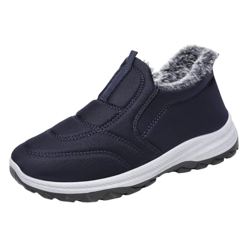 winterschuhe wasserdicht damen Damen Winterstiefel Wasserdicht Slip on Stiefeletten Wärme Kunstfell Gefüttert Stiefel Bequem Weitschaft Damenstiefel Leicht Halbhohe wanderschuhe Blau von Generisch