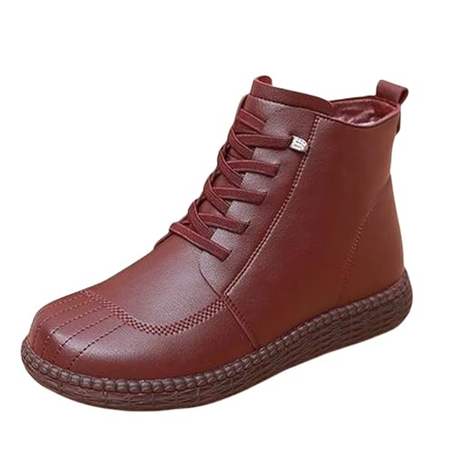 winterstiefel wasserdicht damen Damen Stiefel Winter Wasserdicht Mit Zipper Stiefeletten Wärme Kunstfell Gefüttert Stiefel Bequem Reißverschluss Damenstiefel Leicht schuhe winter Rot von Generisch