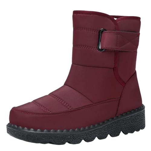 winterstiefel wasserdicht damen Winterboots Damen Wasserdicht Mit Zipper Stiefeletten Wärme Kunstfell Gefüttert Stiefel Bequem Weitschaft Damenstiefel Leicht Halbhohe winterschuhe Rot von Generisch