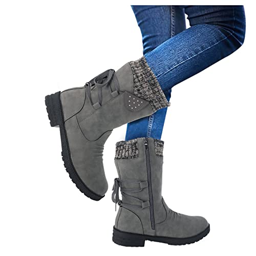 winterstiefeletten damen gefüttert Winterstiefel Damen Wasserdicht Mit Zipper Stiefeletten Wärme Gefüttert Winterstiefel Niederung Damenstiefel Leicht Weitschaft wasserdichte wanderschuhe Grey von Generisch