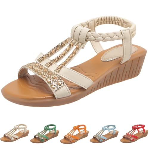 zehentrenner damen Sandalen Damen Sommer Elegant Slingback Orthopädische Sommerschuhe Flache Weichen Sohlen Mit Fussbett Atmungsaktive Peep Toe Sandaletten sandaletten sale Beige 35 von Generisch