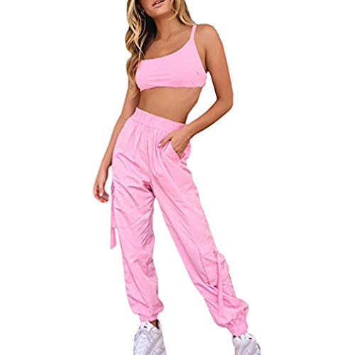 Generise Damen Traingsanzug Sexy Frauen Sportanzug Jogginganzug 2 Teilig Freizeitanzug ärmellose Weste Sommer Crop Top und Lange Hose Sportswear 2 Stück Sport Bekleidung Set Casual Outfit Hausanzug von Generise