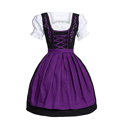 Generise Dirndl Set 3 TLG, Trachtenkleid Set, Trachtenkleid, Bluse, Schürze, Midi Trachtenkleid Kurzarm Dirndlbluse für Oktoberfest von Generise