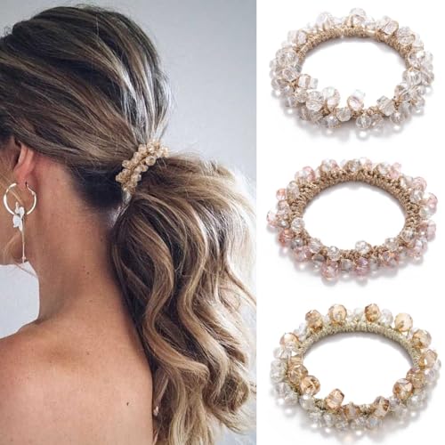 Generse Haargummis, Strass, Pferdeschwanz-Halter, Perlen-Set, Haargummis, elastische Haarbänder, Haarschmuck für Damen und Mädchen (3 Stück) von Generse