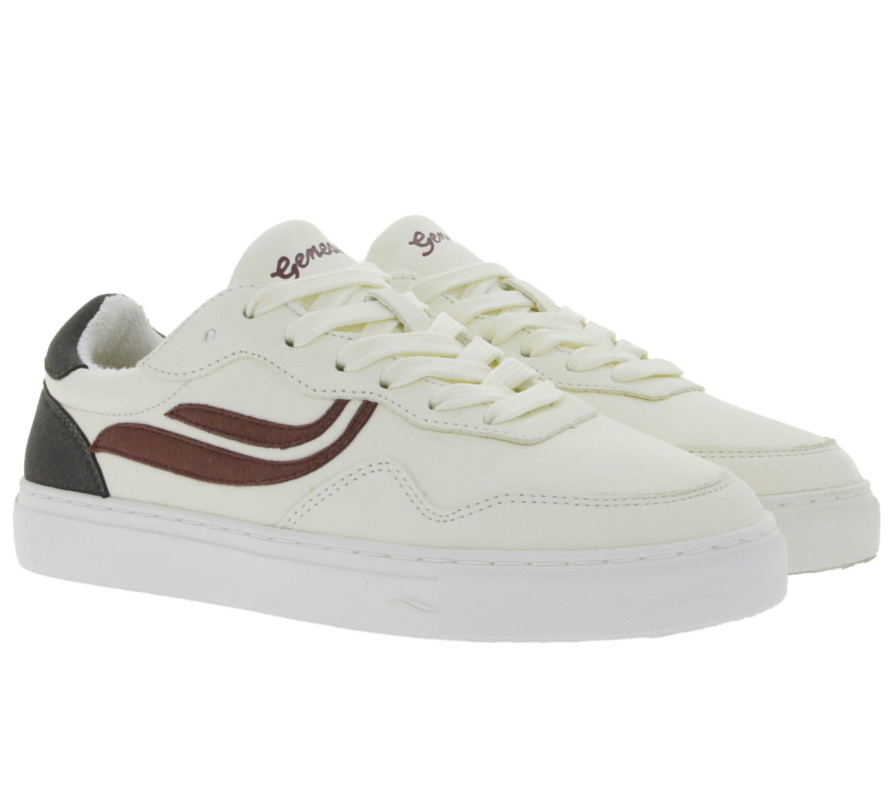 Genesis G-Soley Damen Skater-Schuhe Echtleder Low Top Sneaker 1004238 Weiß/Bordeaux von Genesis