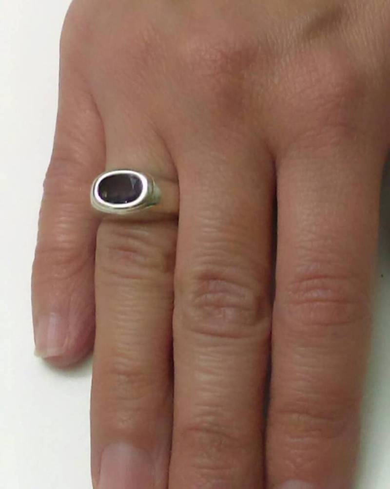 Vintage 925 Sterling Silber Ring, Chunky Amethyst Glasstein Größe 5, Unisex Geschenk Für Sie/Ihn, Februar Geburtsstein von GenesisVintageShop