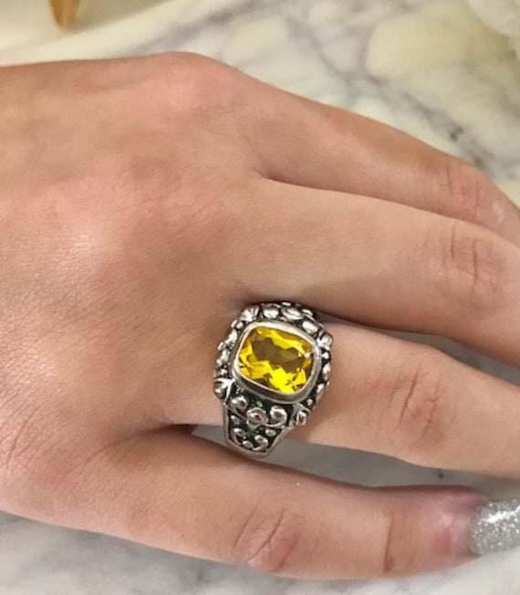 Vintage Topas Ring, Silber 925 Ring Mit Facettierten Kissenschliff Topas, Größe 9, November Stein, Nachlass Schmuck von GenesisVintageShop