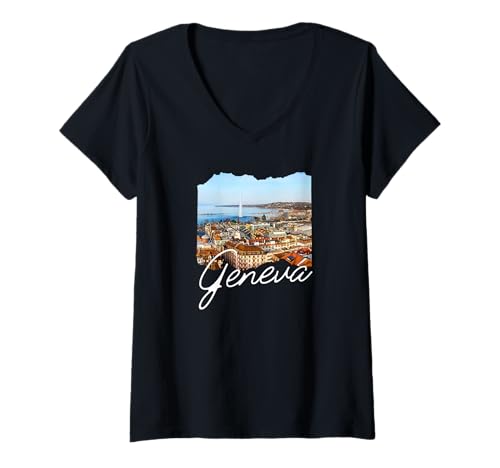 Damen Schweiz Genf T-Shirt mit V-Ausschnitt Damen Schweiz Genf T-Shirt mit V-Ausschnitt von Geneva Switzerland Souvenirs