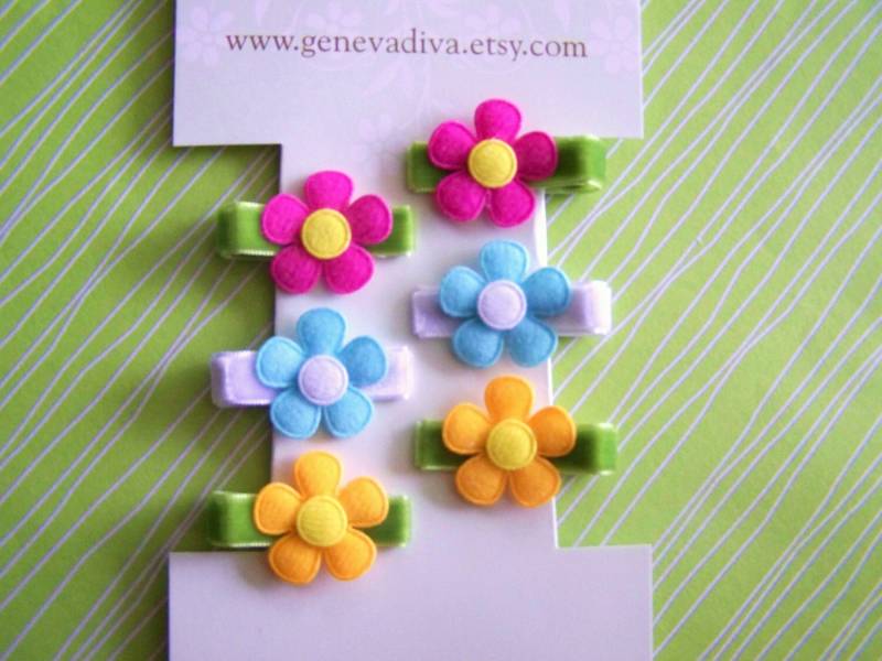 N13 - Set Von 6 Mini Clippies...filz Blumen Zopf Clips von GenevaDiva