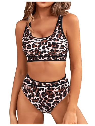 Genfien Bikini-Sets für Damen High Waist Bikini mit Hoher Taille Bademode Bauchkontrolle Bikini Sets Colour-Blocking Push Up Badeanzug von Genfien