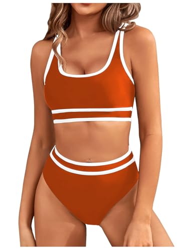Genfien Bikini-Sets für Damen High Waist Bikini mit Hoher Taille Bademode Bauchkontrolle Bikini Sets Colour-Blocking Push Up Badeanzug von Genfien