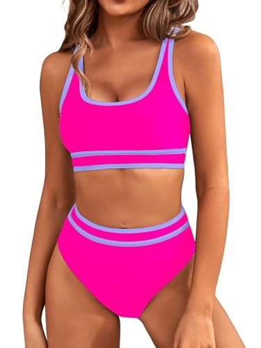Genfien Bikini-Sets für Damen High Waist Bikini mit Hoher Taille Bademode Bauchkontrolle Bikini Sets Colour-Blocking Push Up Badeanzug von Genfien