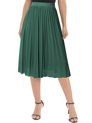 Genfien Damen Chiffon Rock Elastisch Taille Falten Midirock Knielanger Midi Faltenrock Mit Futter von Genfien