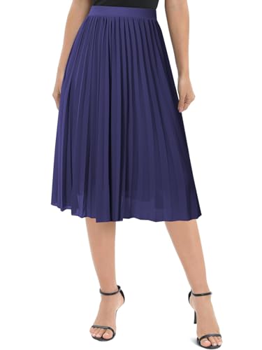 Genfien Damen Chiffon Rock Elastisch Taille Falten Midirock Knielanger Midi Faltenrock Mit Futter von Genfien