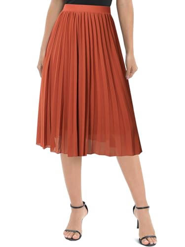 Genfien Damen Chiffon Rock Elastisch Taille Falten Midirock Knielanger Midi Faltenrock Mit Futter von Genfien