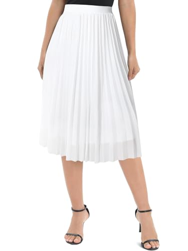 Genfien Damen Chiffon Rock Elastisch Taille Falten Midirock Knielanger Midi Faltenrock Mit Futter von Genfien