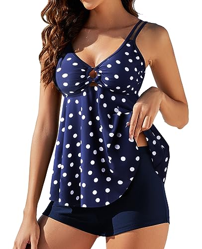 Genfien Damen Zweiteilig Badeanzug Push up Bademoden Bauchweg Tankini Set High Waist Beachwear Hotpants Badeanzug mit Zwei Trägern von Genfien